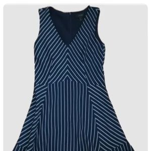 J.Crew Striped Ruffle Dress Navy Blue White Flounce Pinstripe Nautical